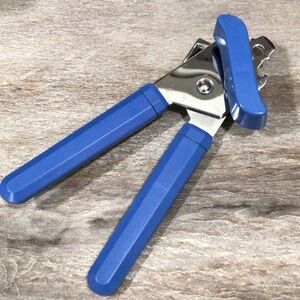 Manual Can Opener Blue Stainless Steel Handheld Kitchen Tool 8” EUC.